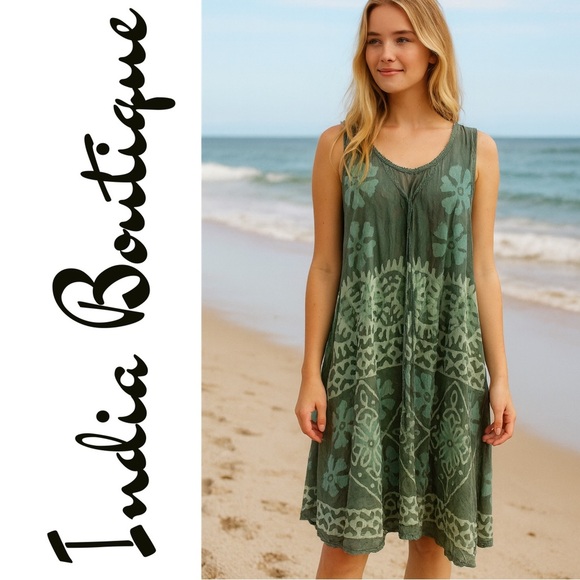 India Boutique Dresses & Skirts - India Boutique Green Teal Boho Sleeveless Embroidery Dress